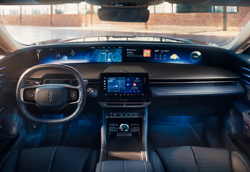 A large panoramic display is shown on the dashboard of a 2024 Lincoln Nautilus® SUV | Crossroads Lincoln of Southern Pines in Southern Pines NC