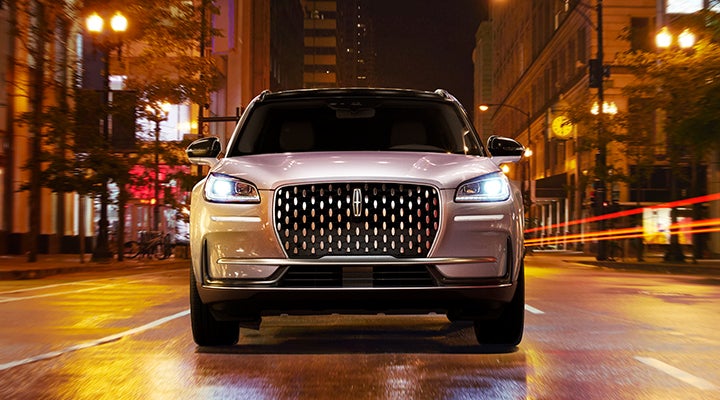 The striking grille of a 2024 Lincoln Corsair® SUV is shown. | Crossroads Lincoln of Southern Pines in Southern Pines NC